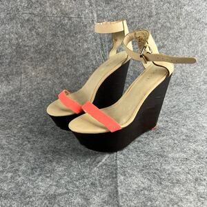 Joe's Jeans Khloe Wedge Platform Strappy Sandal Neon Pink Coral Beige Sz Women 8